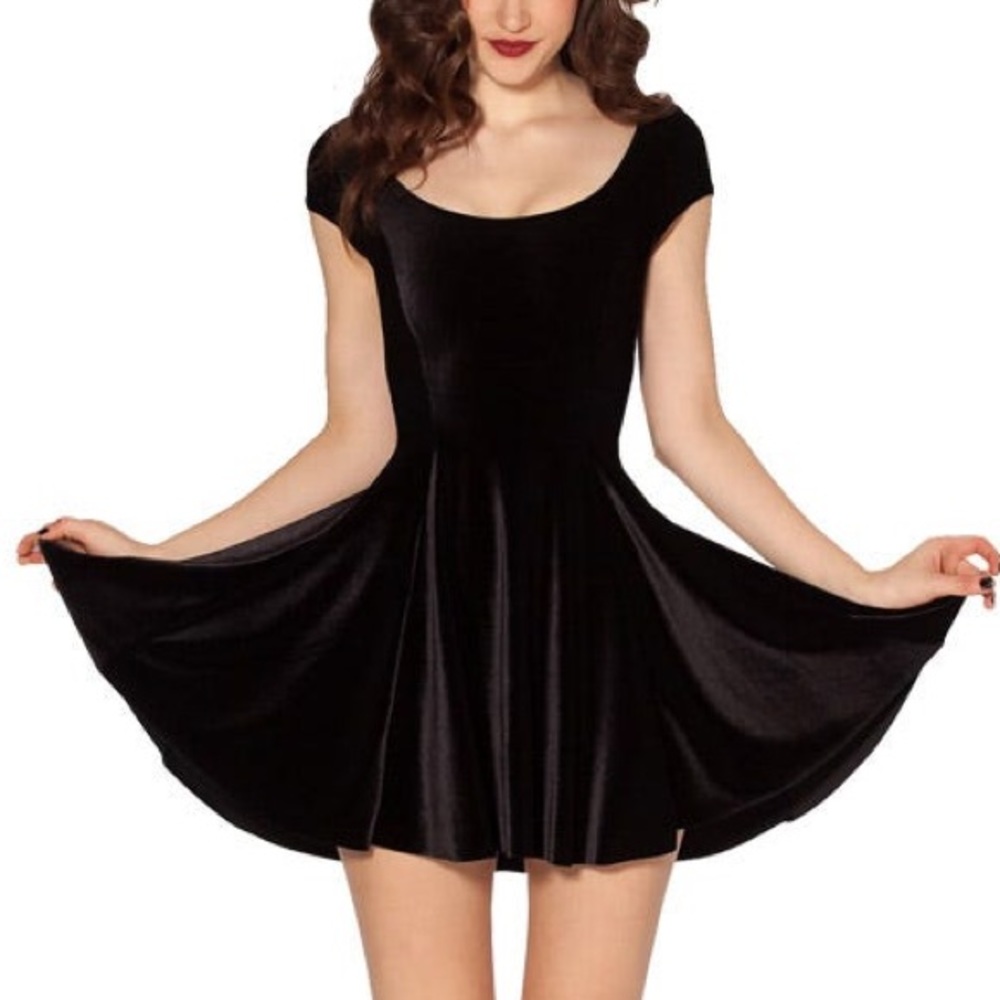 BlackMilk Evil Cheerleader Velvet Black Skater Dress